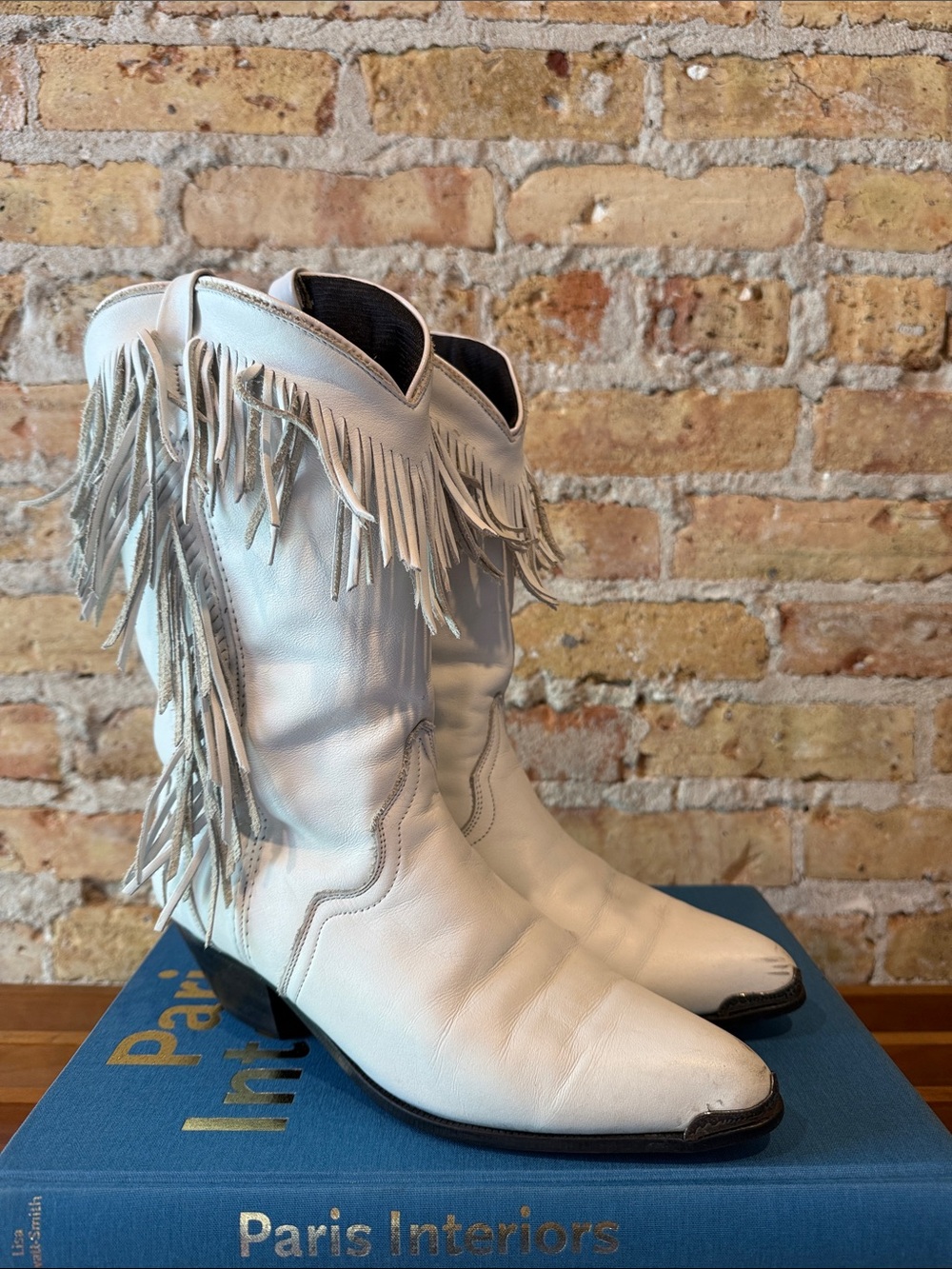 VTG ACME Fringe Cowboy boots white 8 - Picture 2 of 11